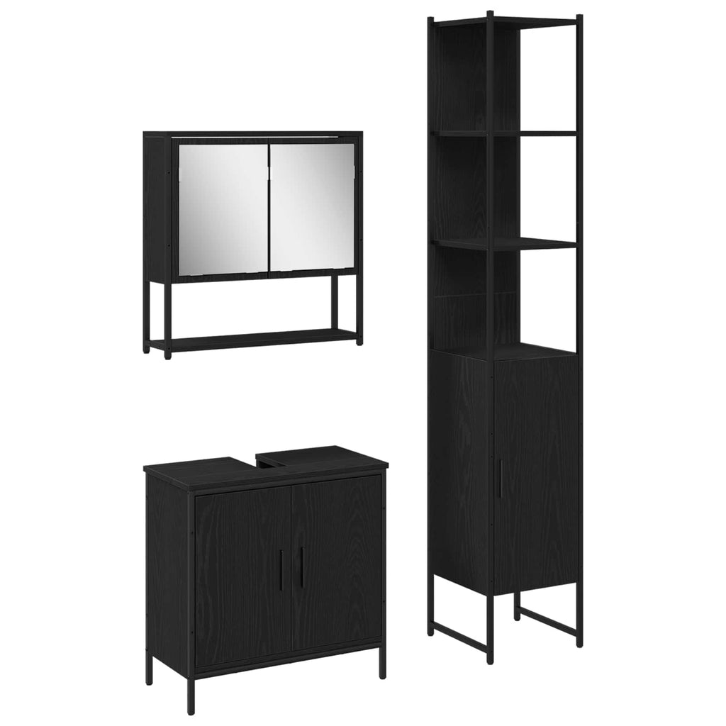 vidaXL Zestaw mebli łazienkowych 3 pcs Czarny Materiał drewnopochodny