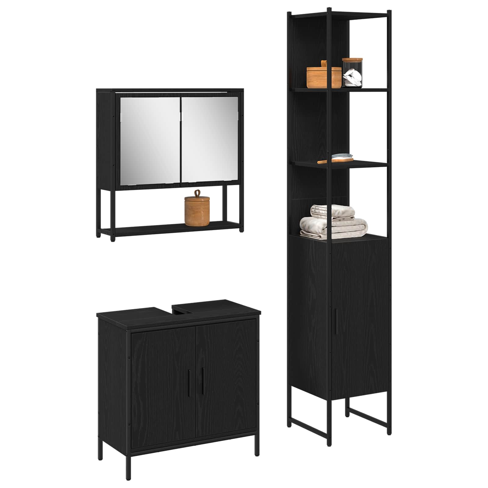 vidaXL Zestaw mebli łazienkowych 3 pcs Czarny Materiał drewnopochodny