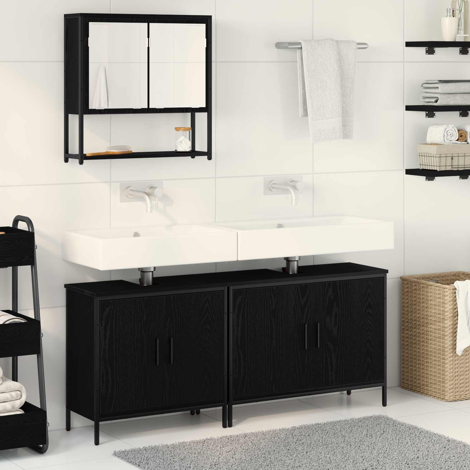 vidaXL Zestaw mebli łazienkowych 3 pcs Czarny Materiał drewnopochodny