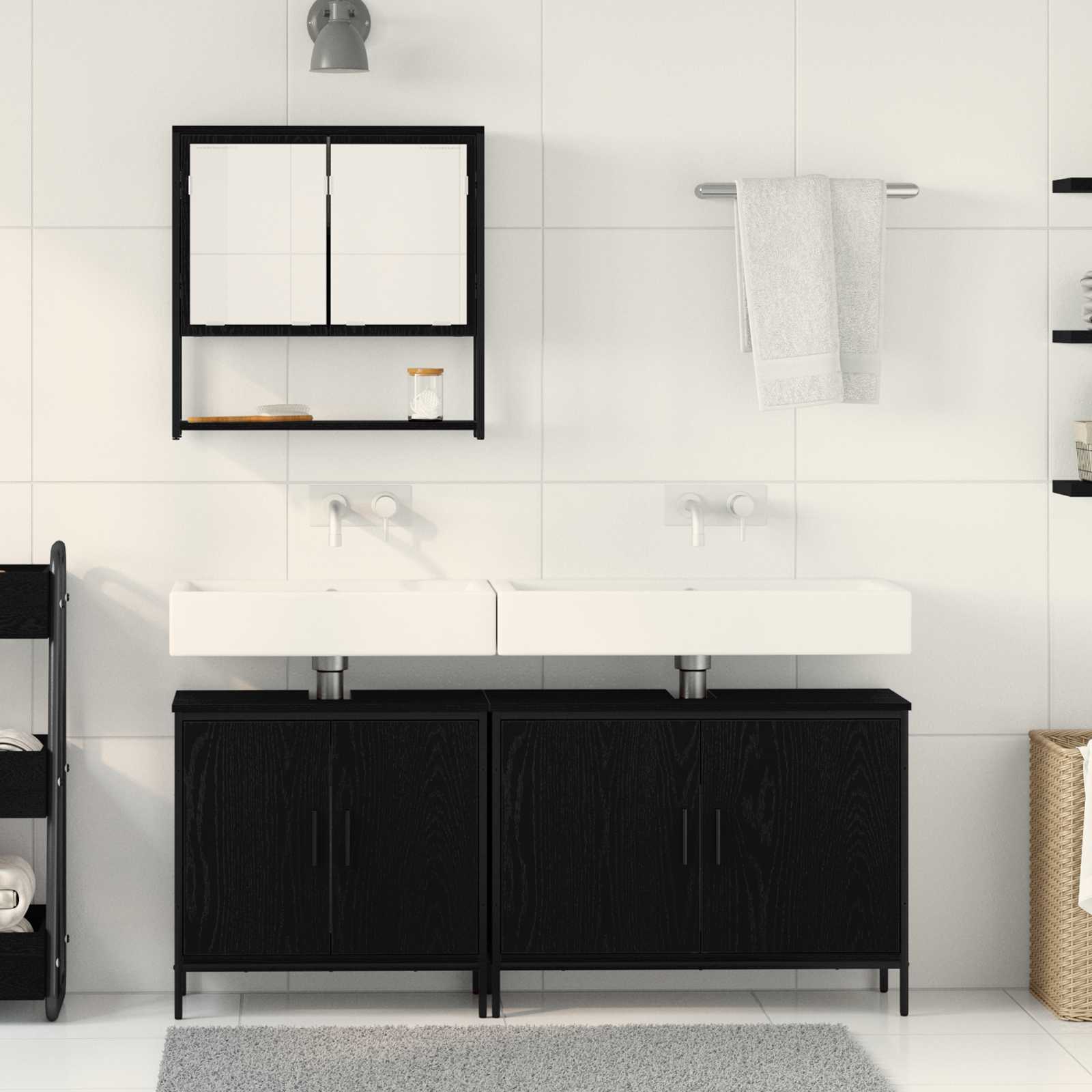 vidaXL Zestaw mebli łazienkowych 3 pcs Czarny Materiał drewnopochodny