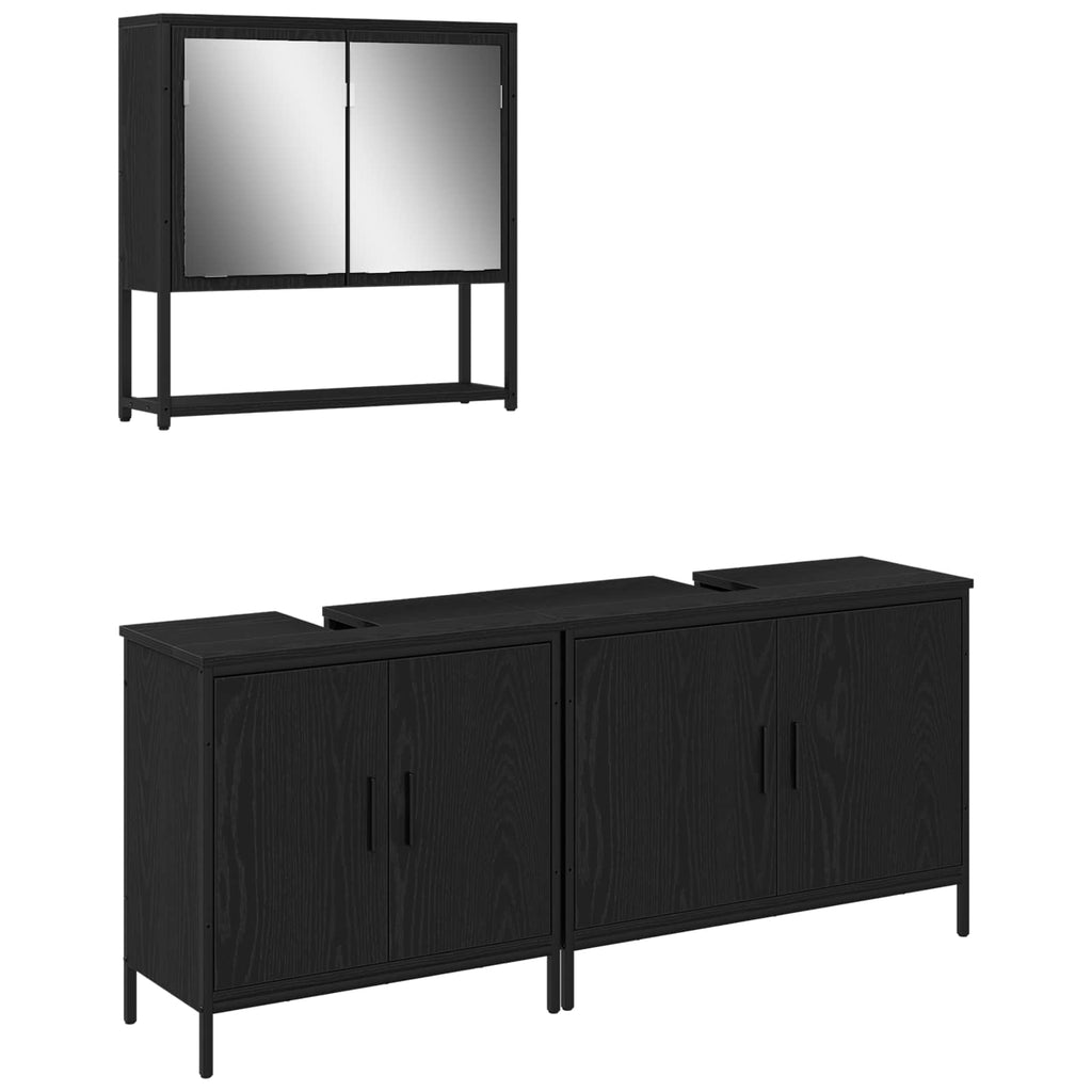 vidaXL Zestaw mebli łazienkowych 3 pcs Czarny Materiał drewnopochodny