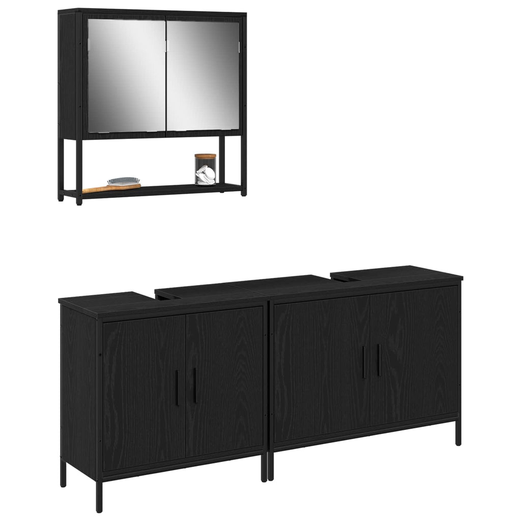 vidaXL Zestaw mebli łazienkowych 3 pcs Czarny Materiał drewnopochodny