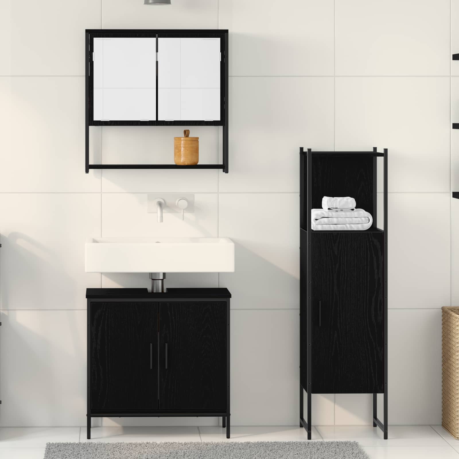 vidaXL Zestaw mebli łazienkowych 3 pcs Czarny Materiał drewnopochodny