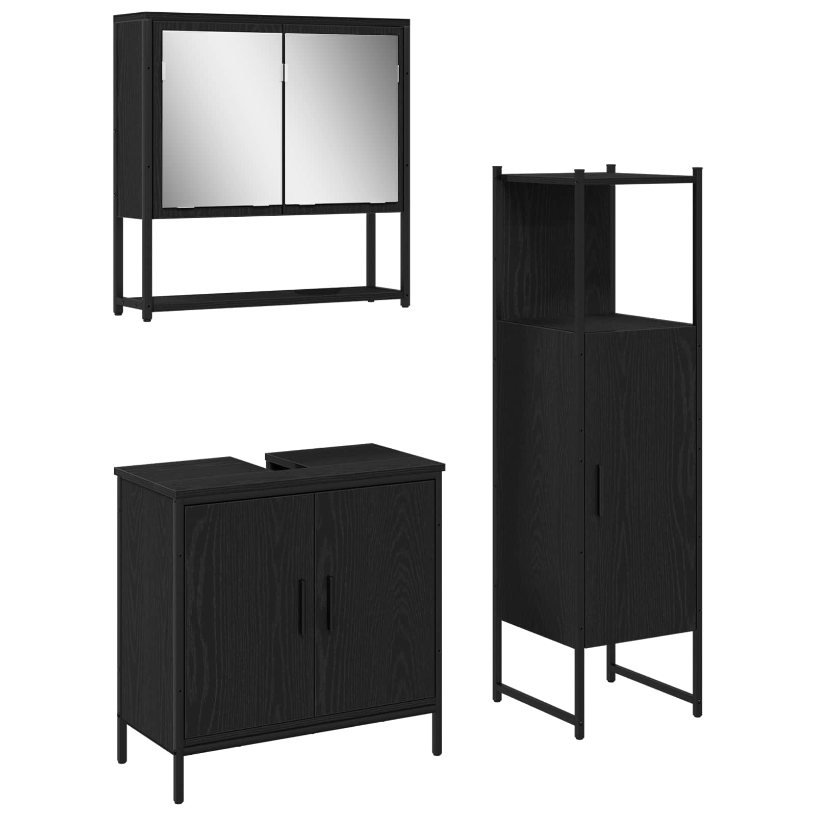 vidaXL Zestaw mebli łazienkowych 3 pcs Czarny Materiał drewnopochodny