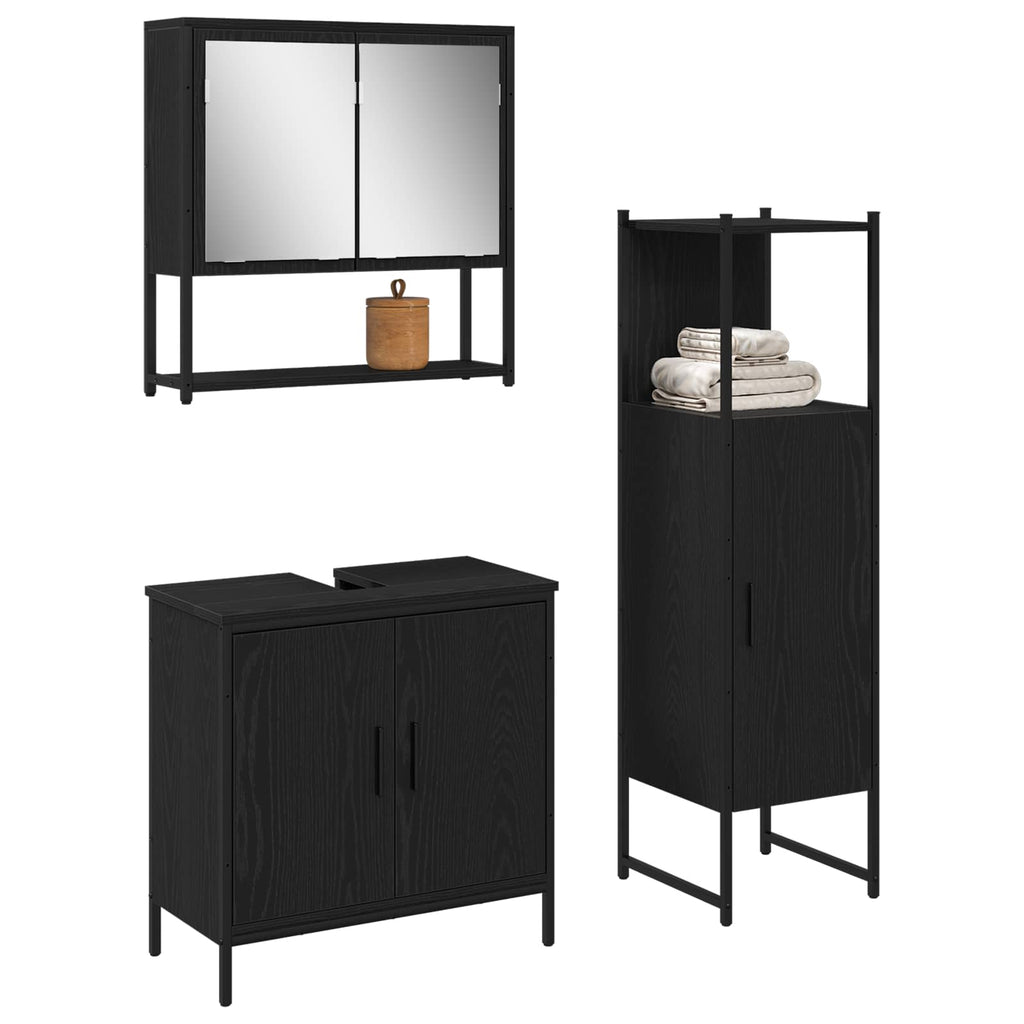 vidaXL Zestaw mebli łazienkowych 3 pcs Czarny Materiał drewnopochodny