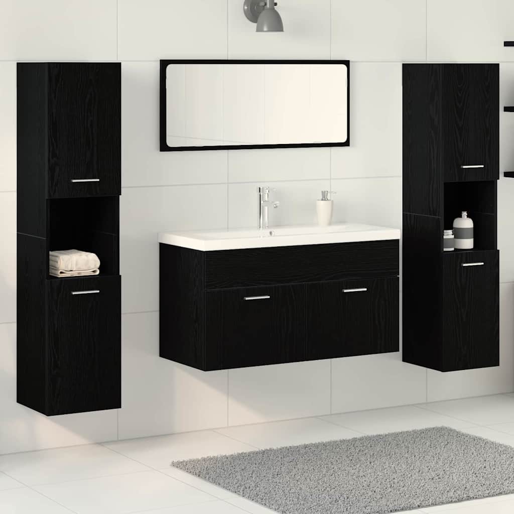 vidaXL Zestaw mebli łazienkowych z półką z drzwiami 4 pcs Czarny Dąb