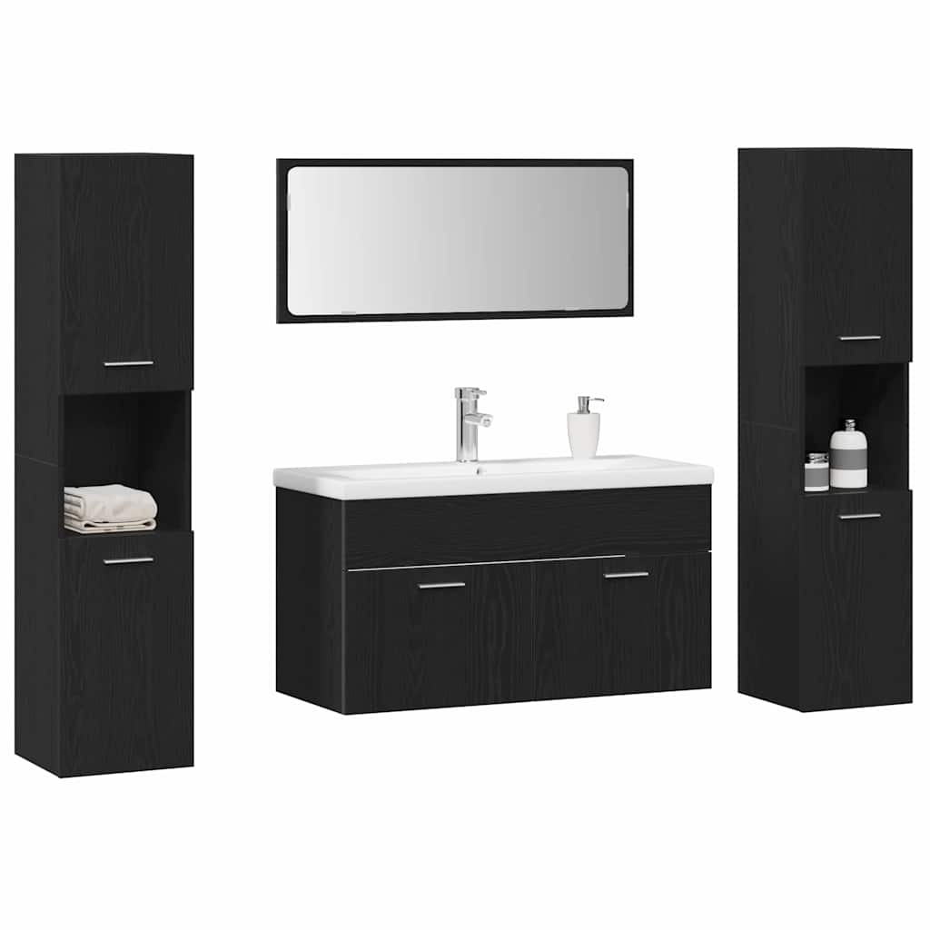 vidaXL Zestaw mebli łazienkowych z półką z drzwiami 4 pcs Czarny Dąb