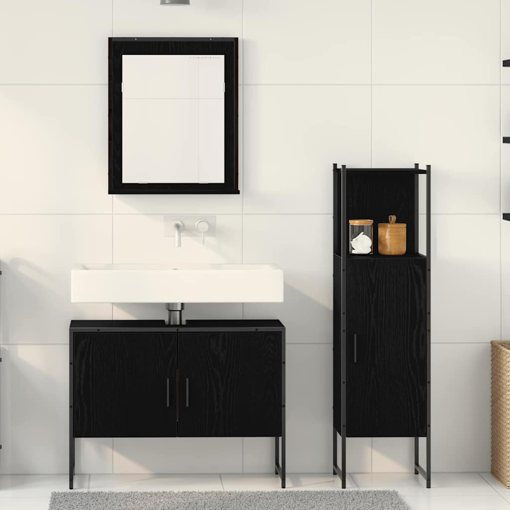 vidaXL Zestaw mebli łazienkowych 3 pcs Czarny Materiał drewnopochodny