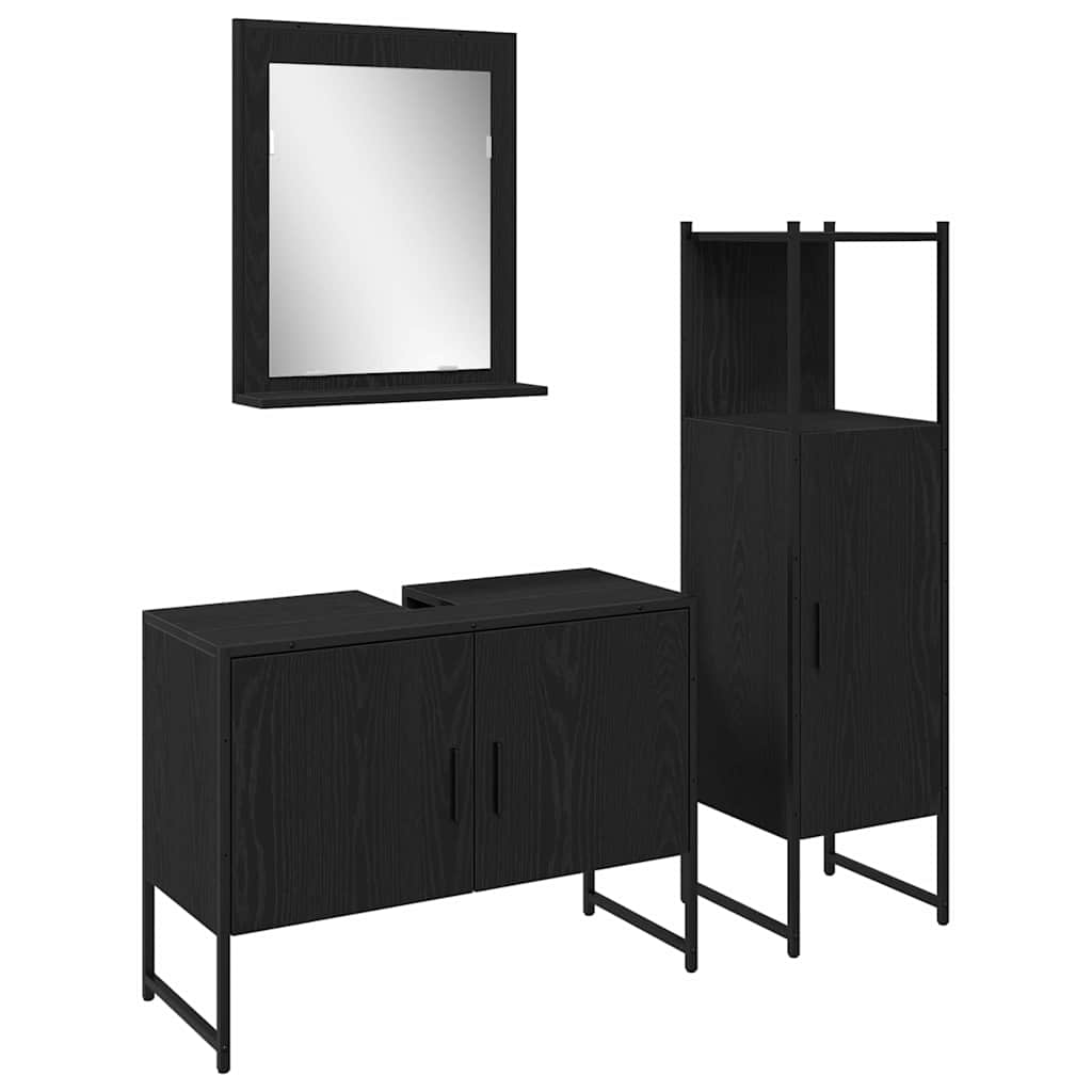 vidaXL Zestaw mebli łazienkowych 3 pcs Czarny Materiał drewnopochodny