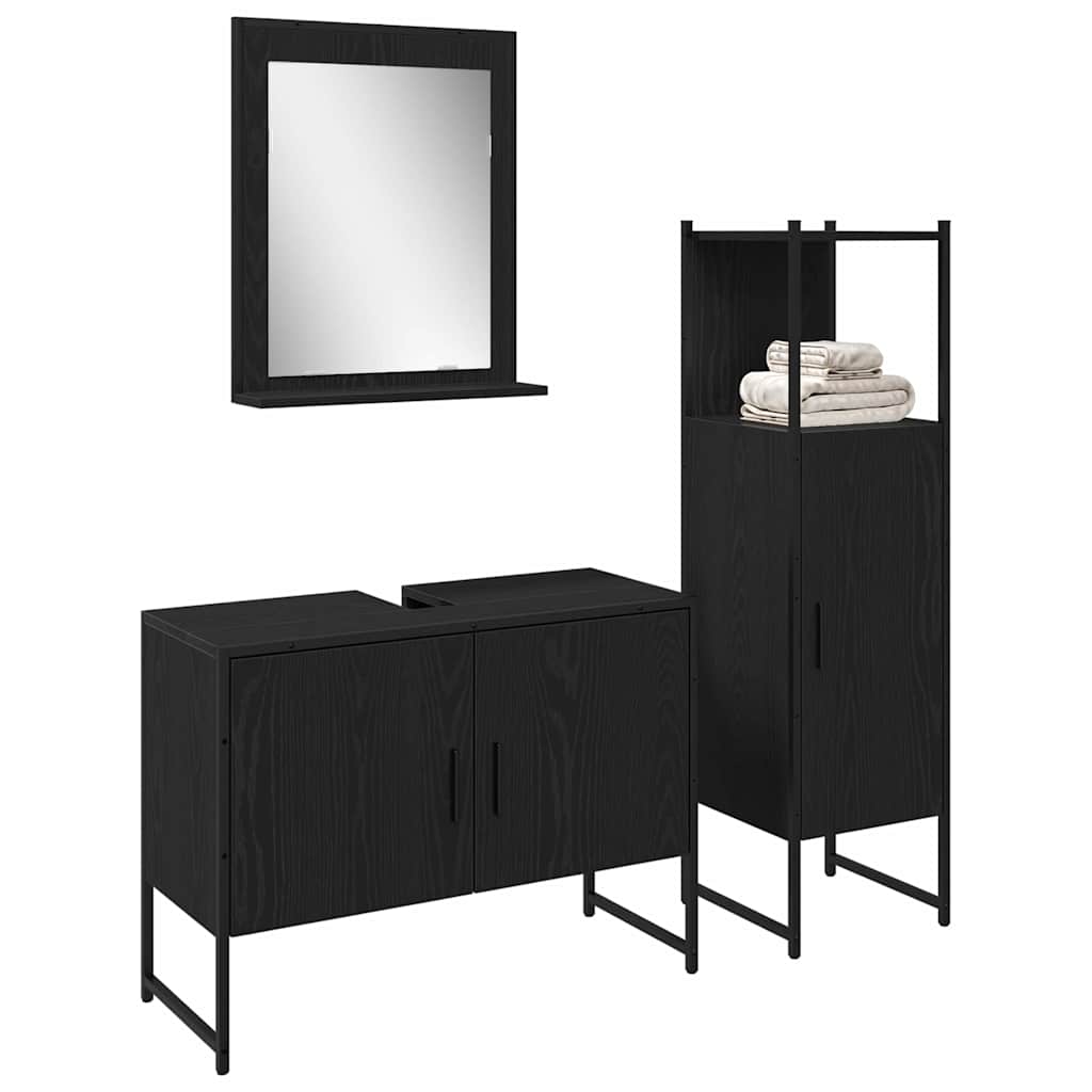 vidaXL Zestaw mebli łazienkowych 3 pcs Czarny Materiał drewnopochodny