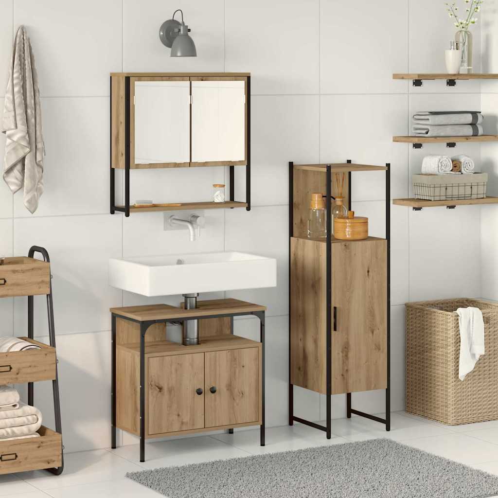 vidaXL Zestaw mebli łazienkowych 3 pcs Brązowy Materiał drewnopochodny