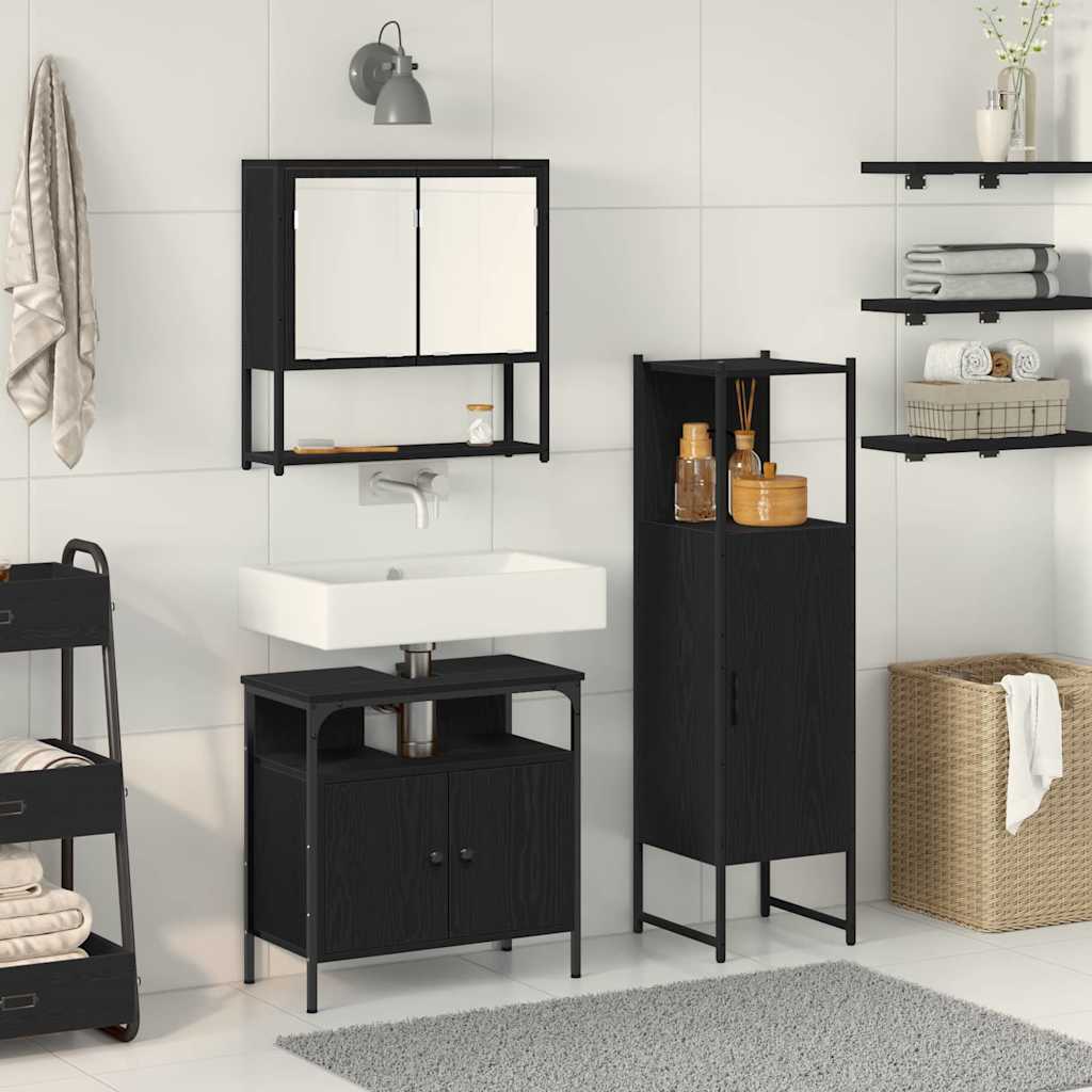 vidaXL Zestaw mebli łazienkowych 3 pcs Czarny Materiał drewnopochodny