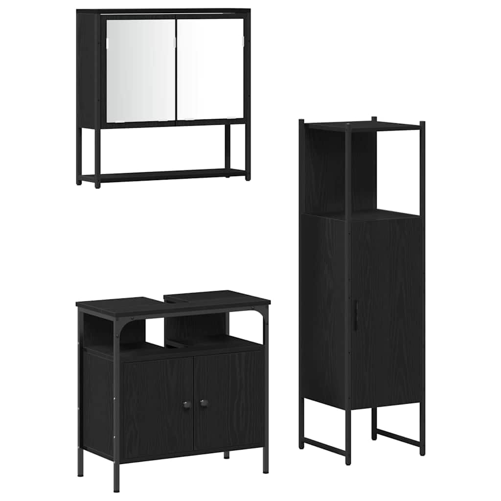 vidaXL Zestaw mebli łazienkowych 3 pcs Czarny Materiał drewnopochodny