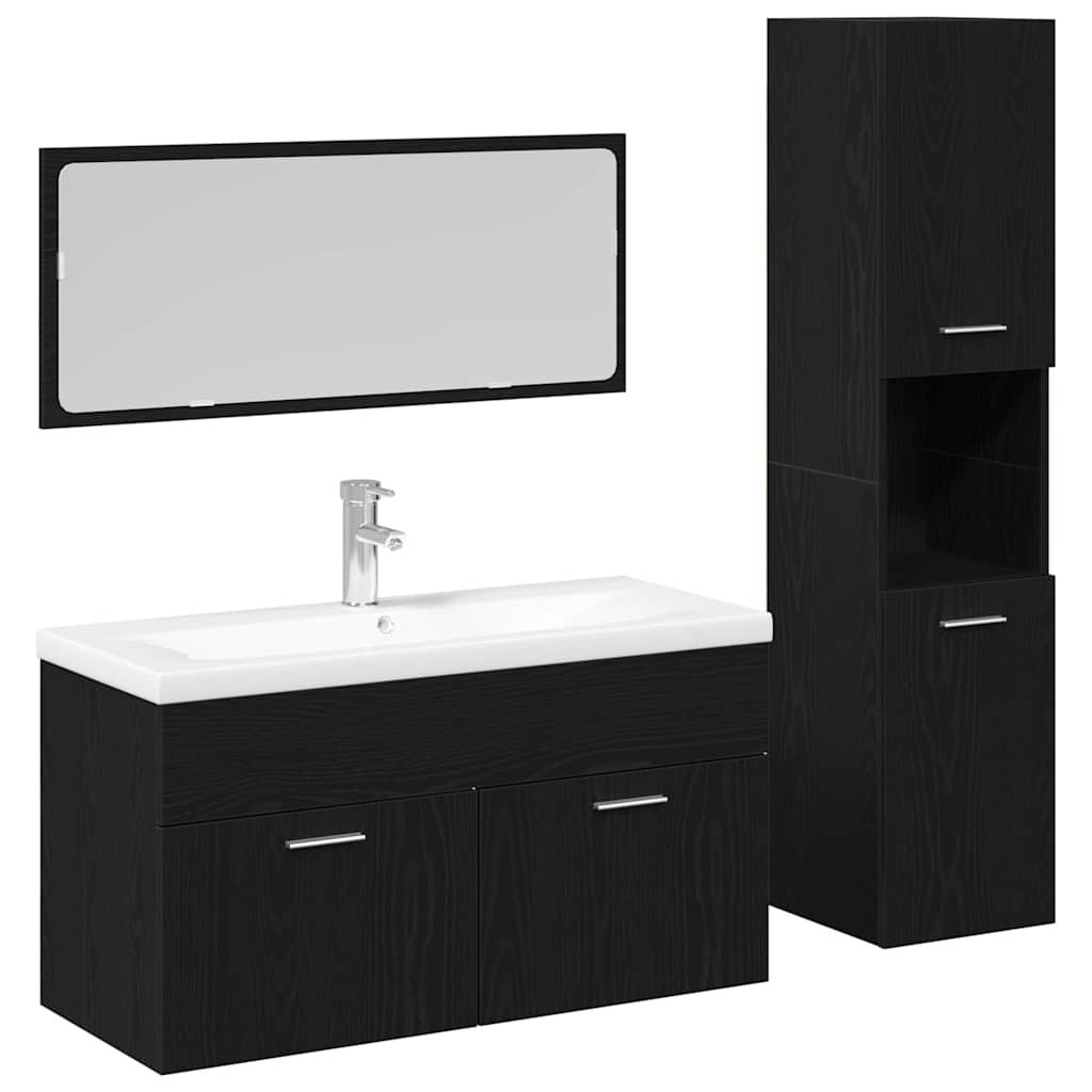 vidaXL Zestaw mebli łazienkowych z półką z drzwiami 4 pcs Czarny Dąb