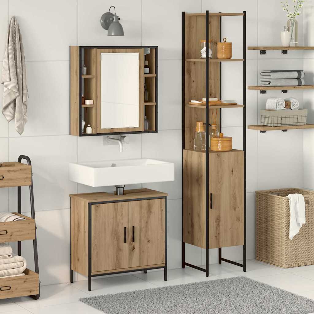 vidaXL Jednostki Umywalkowe do Łazienki z półką 3 pcs Brązowy