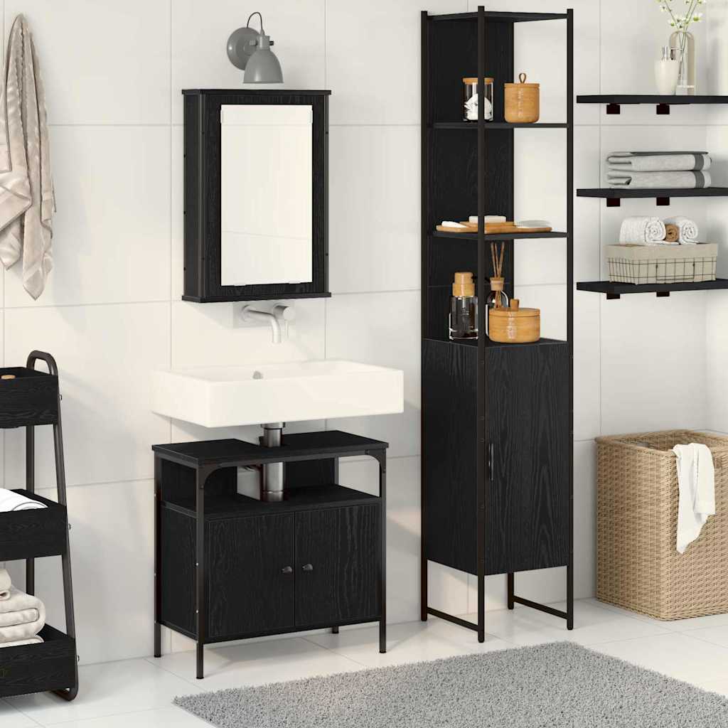 vidaXL Zestaw mebli łazienkowych z półką z drzwiami 3 pcs Czarny Dąb