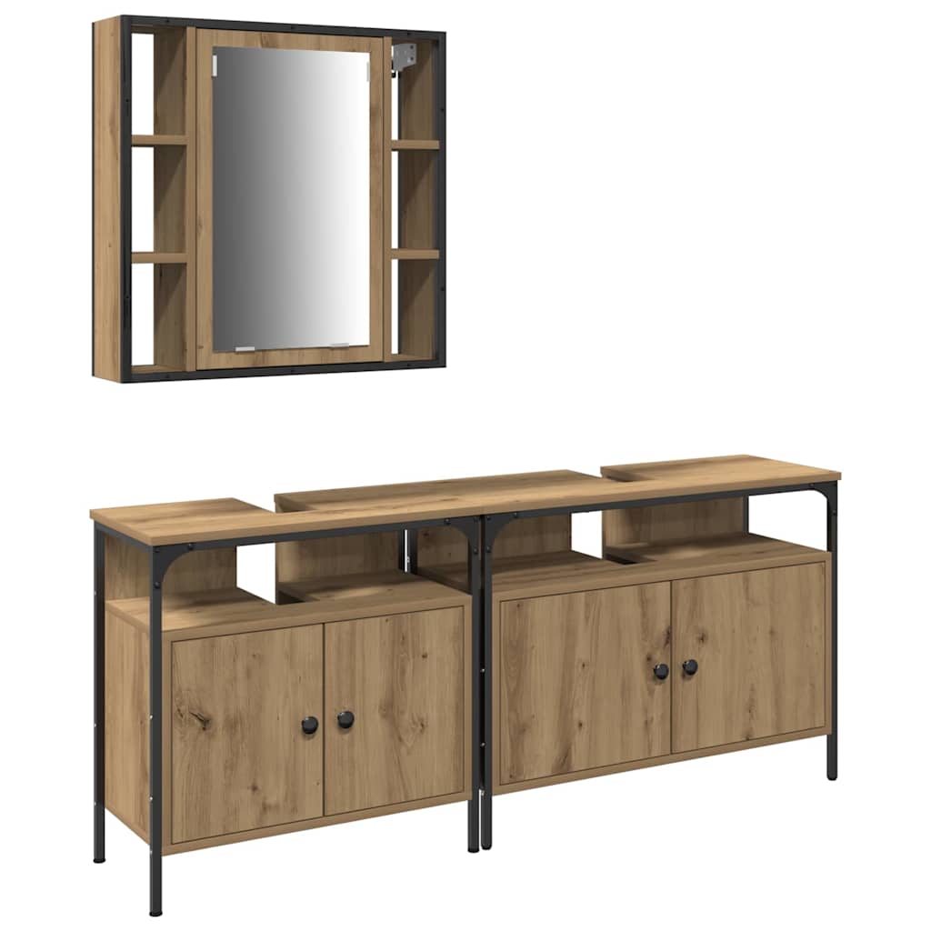 vidaXL Jednostki Umywalkowe do Łazienki z półką 3 pcs Brązowy