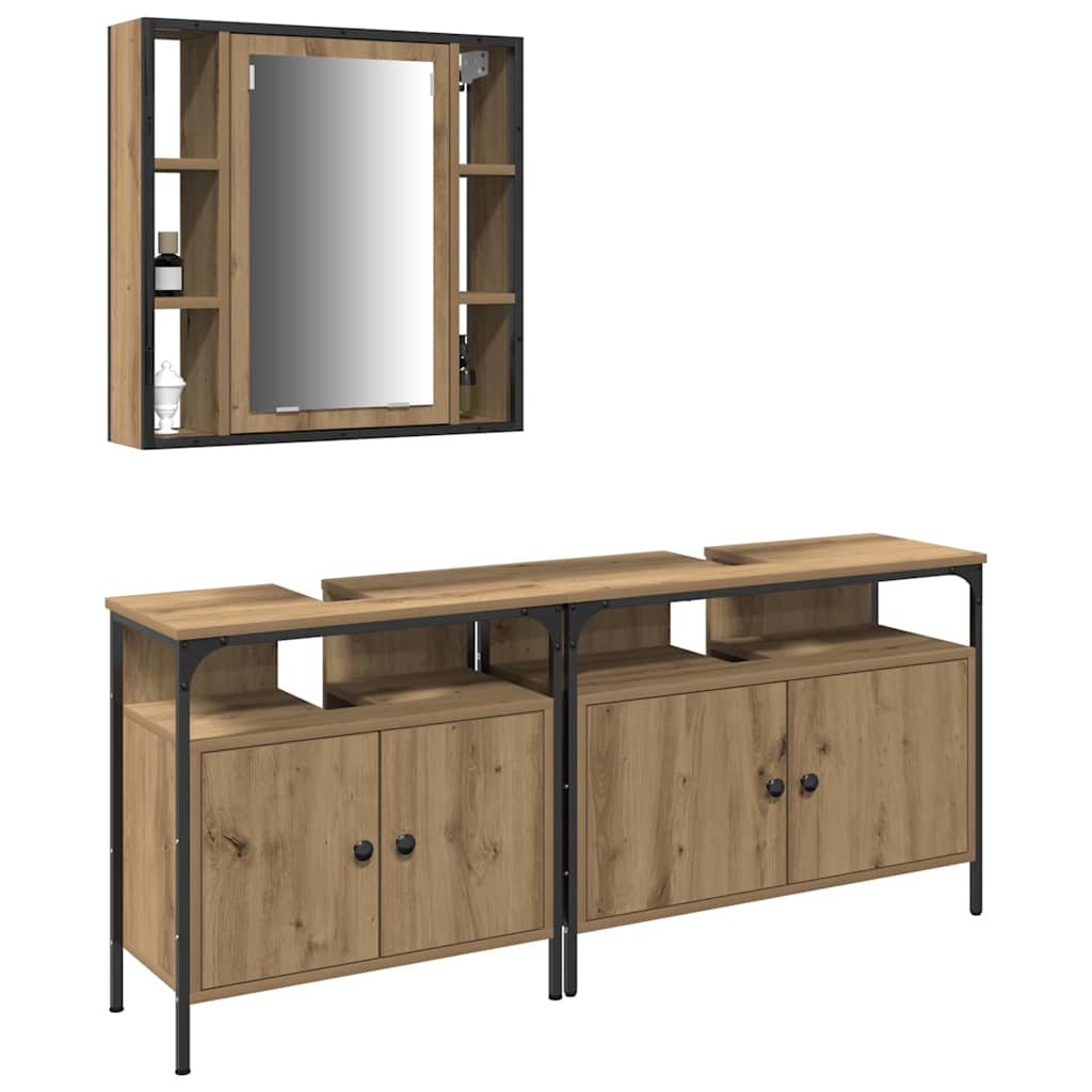 vidaXL Jednostki Umywalkowe do Łazienki z półką 3 pcs Brązowy