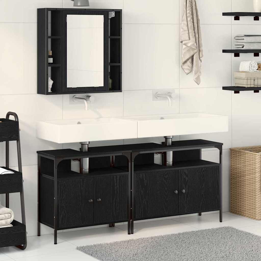 vidaXL Jednostki Umywalkowe do Łazienki z półką Z lustrem 3 pcs Czarny