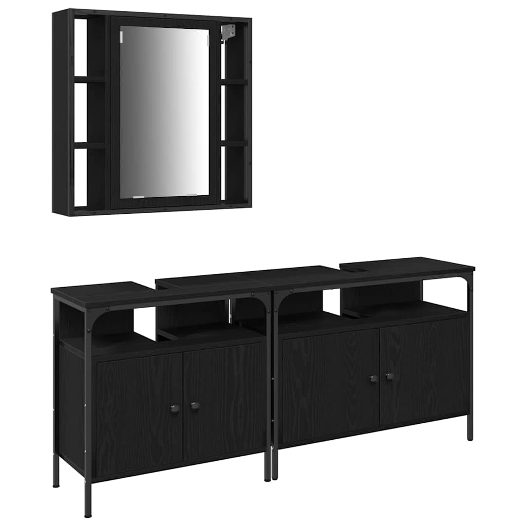 vidaXL Jednostki Umywalkowe do Łazienki z półką Z lustrem 3 pcs Czarny