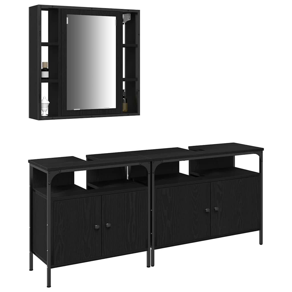 vidaXL Jednostki Umywalkowe do Łazienki z półką Z lustrem 3 pcs Czarny