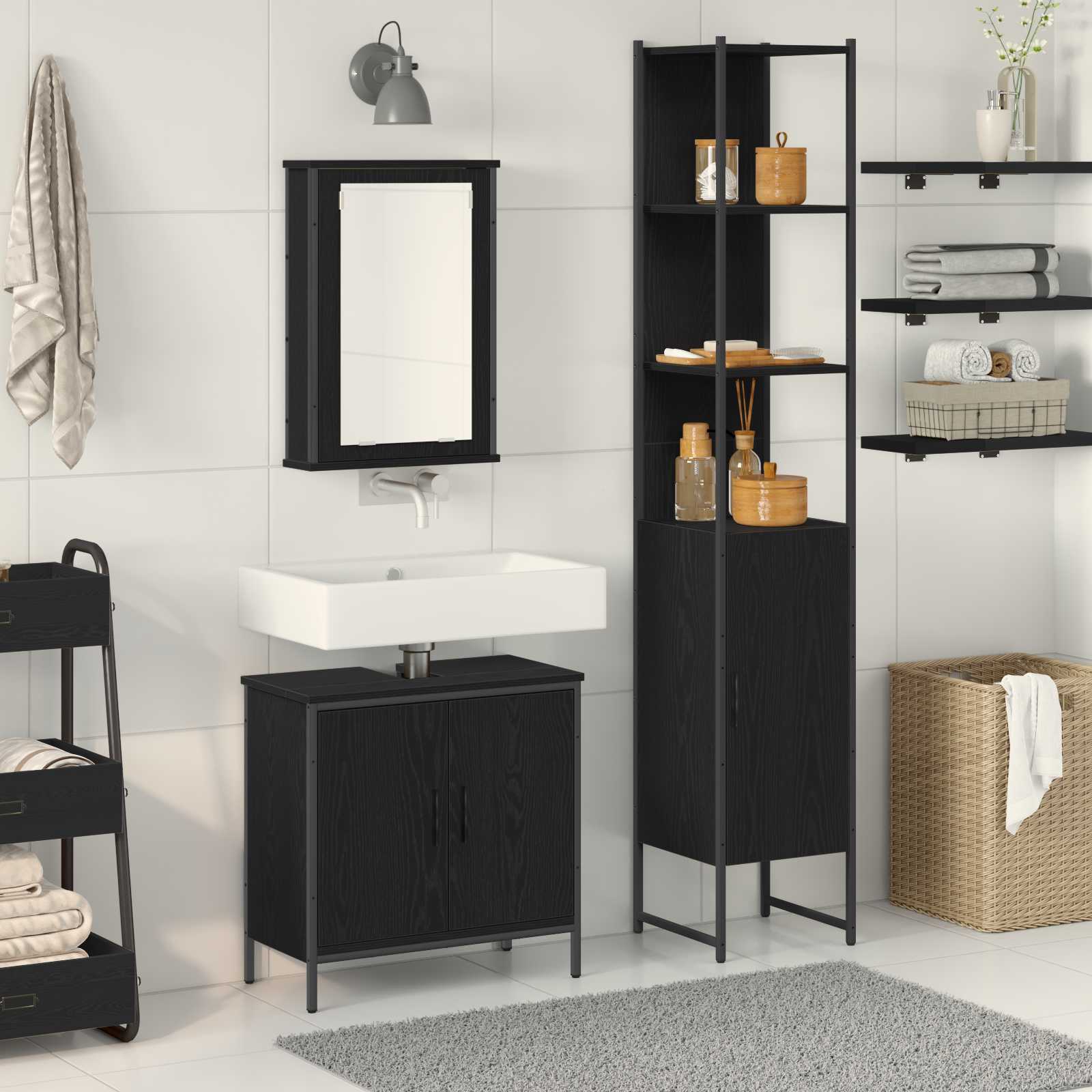 vidaXL Zestaw mebli łazienkowych 3 pcs Czarny Materiał drewnopochodny