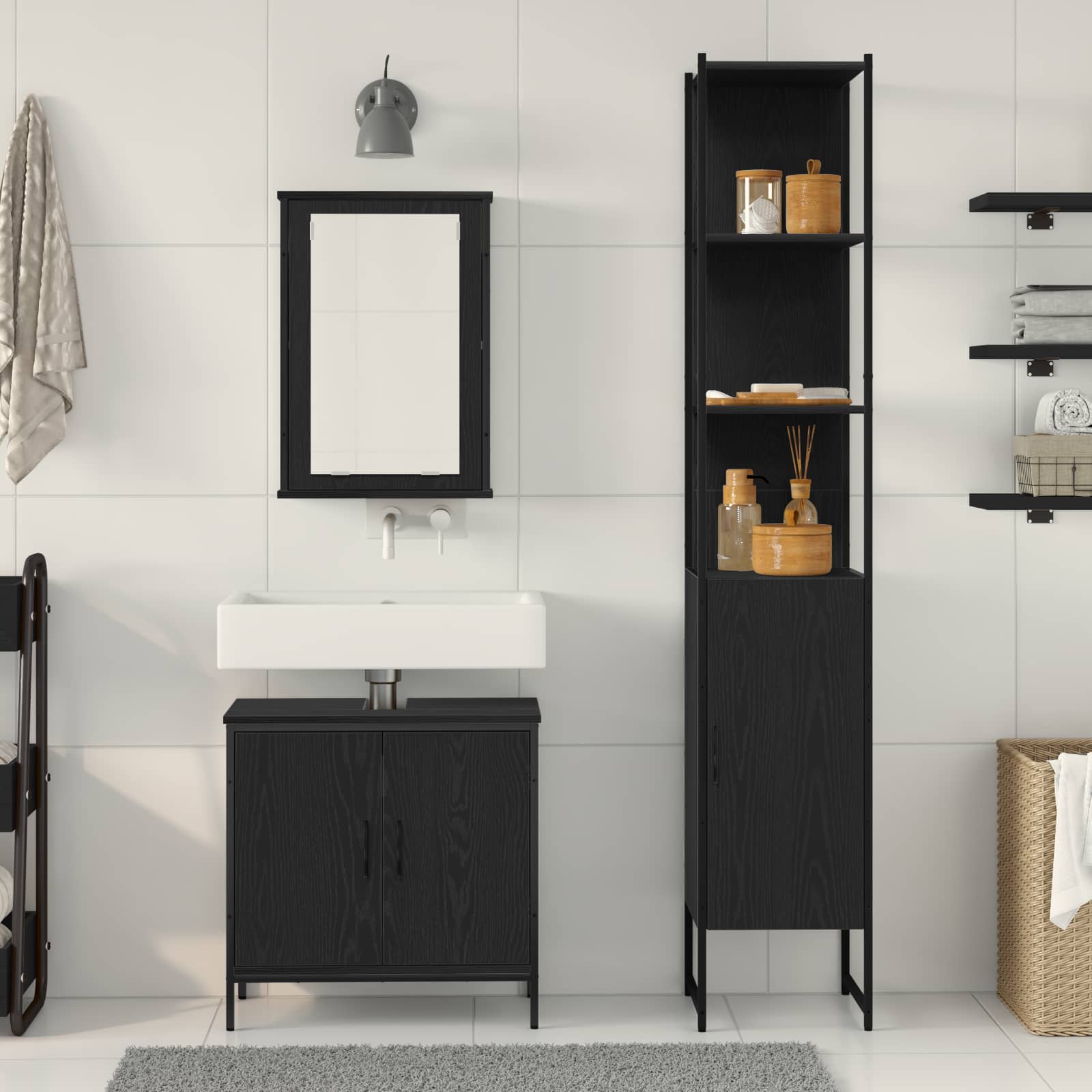 vidaXL Zestaw mebli łazienkowych 3 pcs Czarny Materiał drewnopochodny