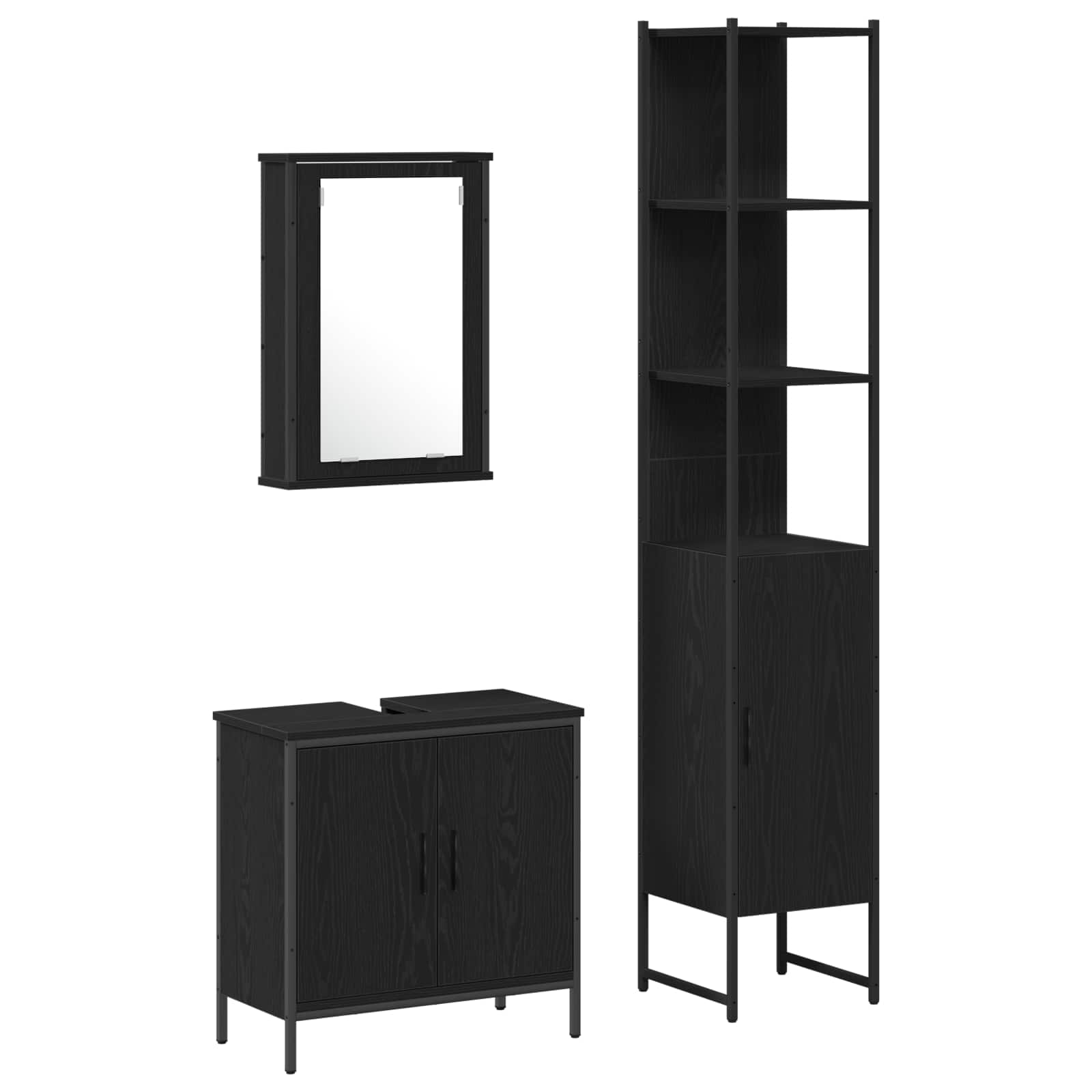 vidaXL Zestaw mebli łazienkowych 3 pcs Czarny Materiał drewnopochodny