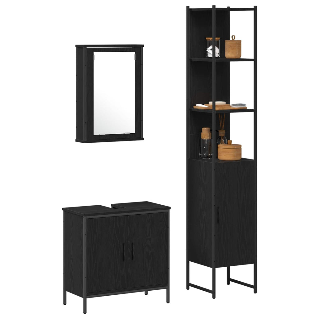 vidaXL Zestaw mebli łazienkowych 3 pcs Czarny Materiał drewnopochodny