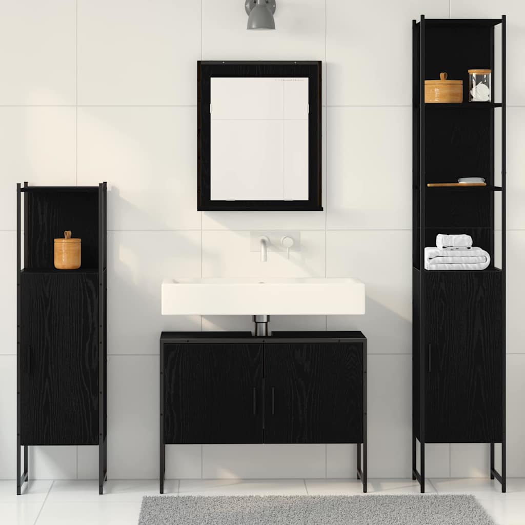 vidaXL Zestaw mebli łazienkowych 4 pcs Czarny Materiał drewnopochodny