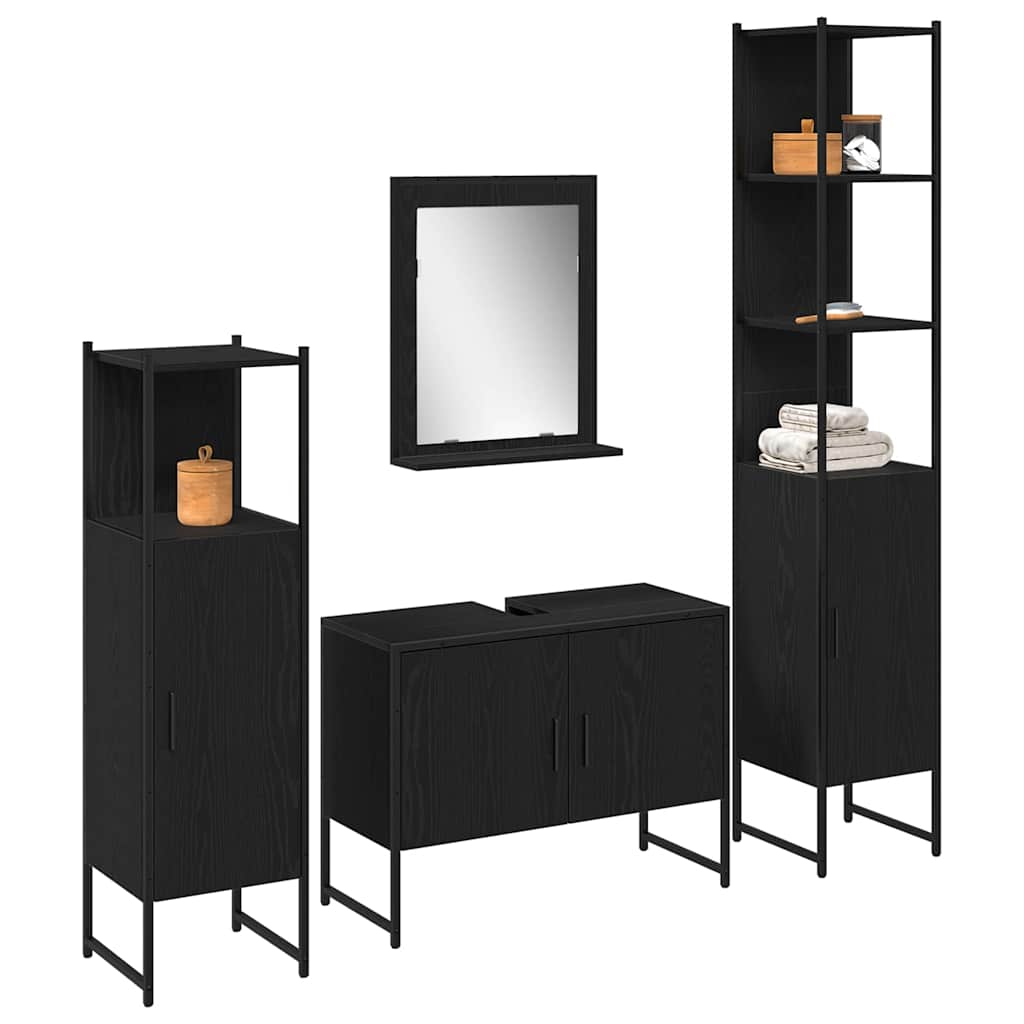 vidaXL Zestaw mebli łazienkowych 4 pcs Czarny Materiał drewnopochodny