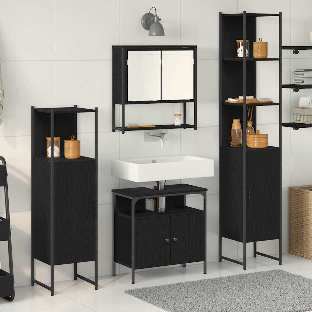 vidaXL Zestaw mebli łazienkowych z półką z drzwiami 4 pcs Czarny Dąb