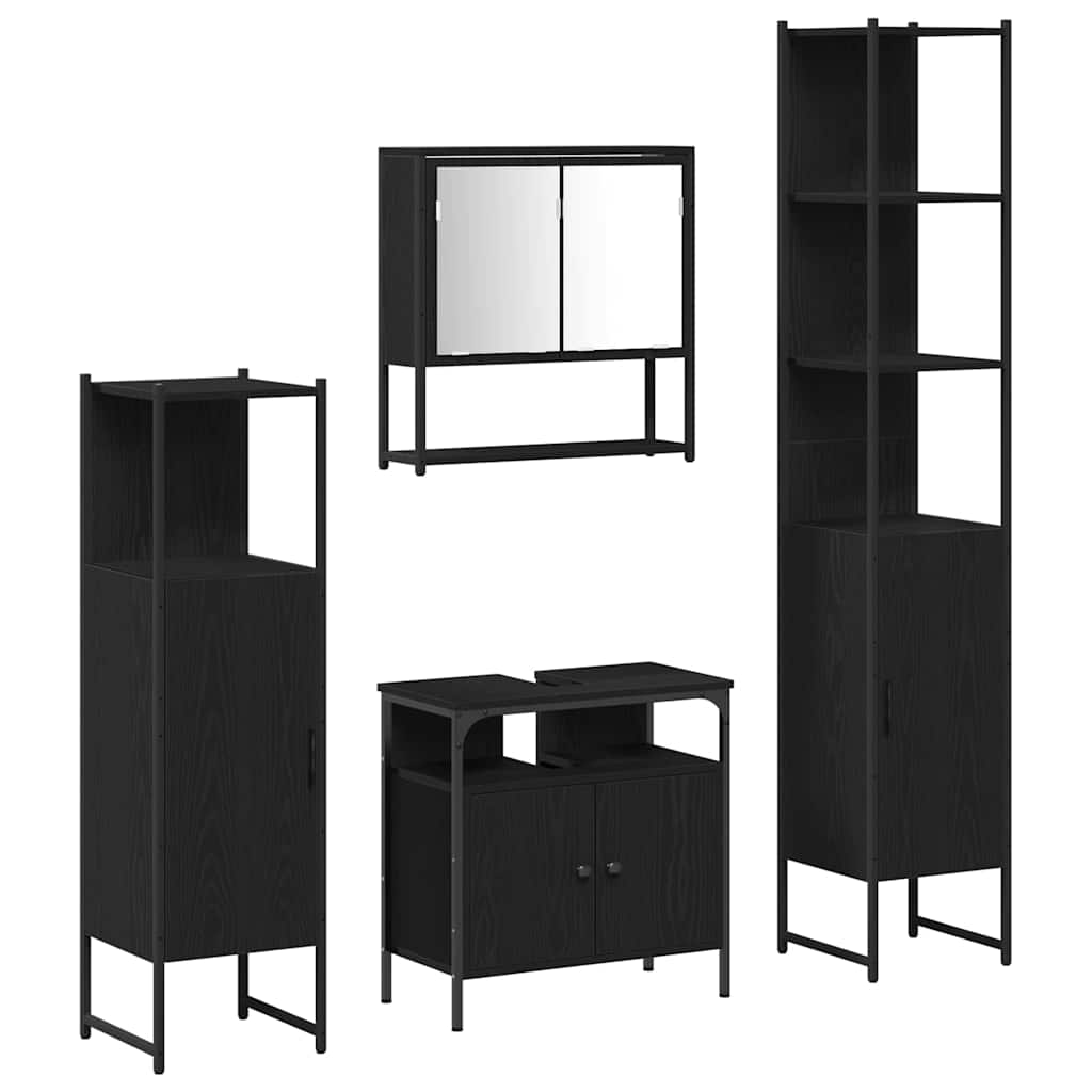 vidaXL Zestaw mebli łazienkowych z półką z drzwiami 4 pcs Czarny Dąb
