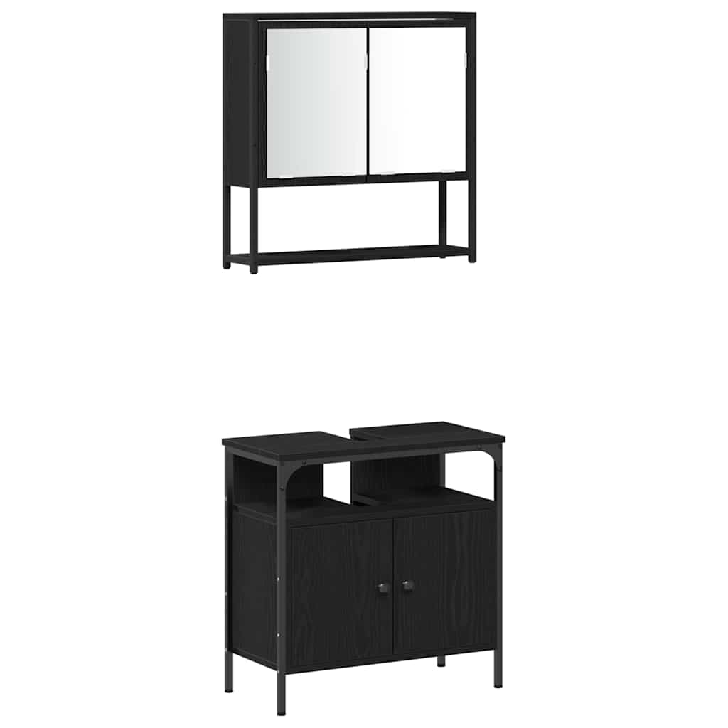 vidaXL Zestaw mebli łazienkowych z półką z drzwiami 4 pcs Czarny Dąb