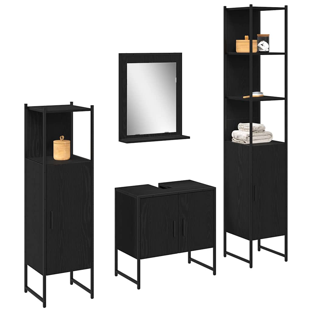 vidaXL Zestaw mebli łazienkowych 4 pcs Czarny Materiał drewnopochodny