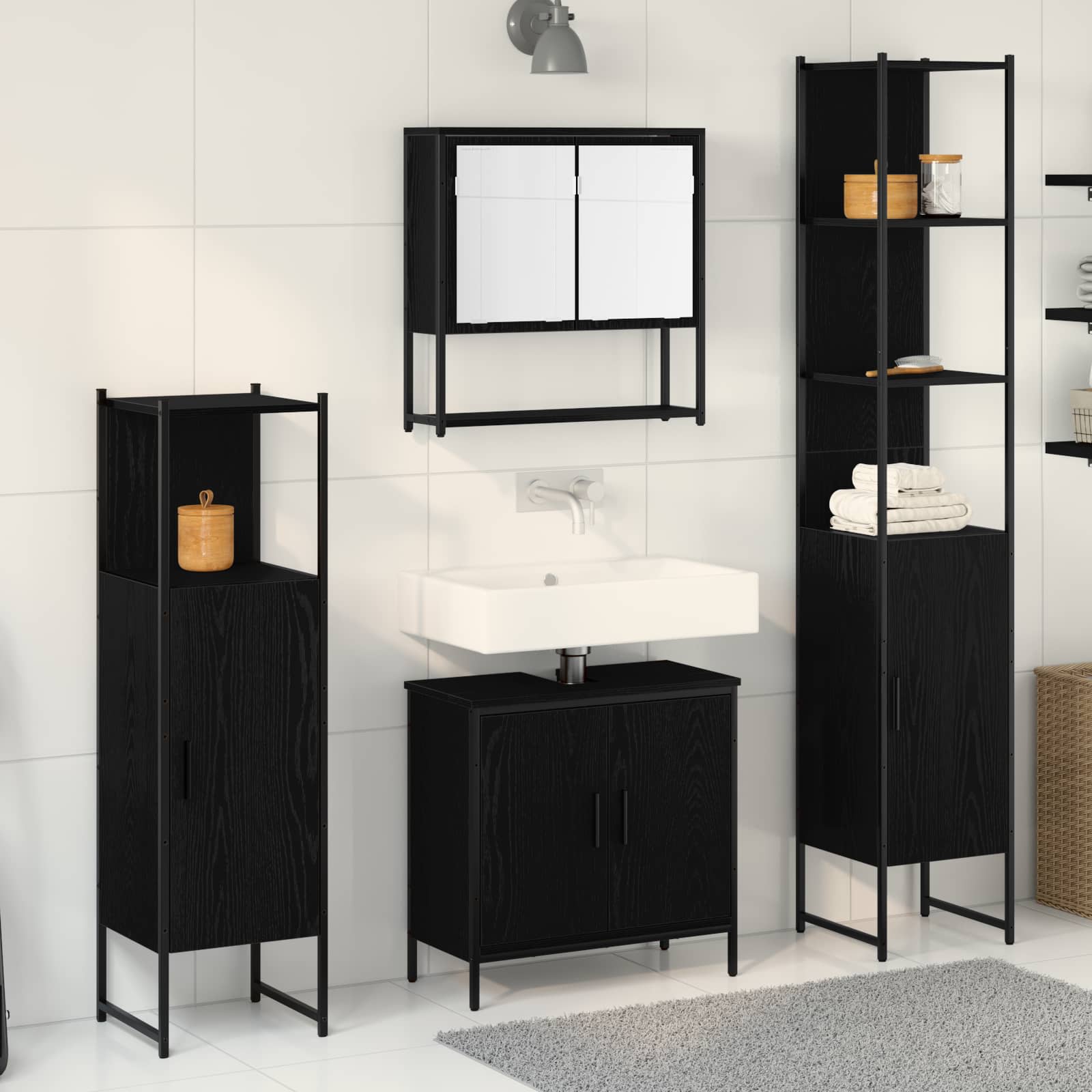 vidaXL Zestaw mebli łazienkowych 4 pcs Czarny Materiał drewnopochodny