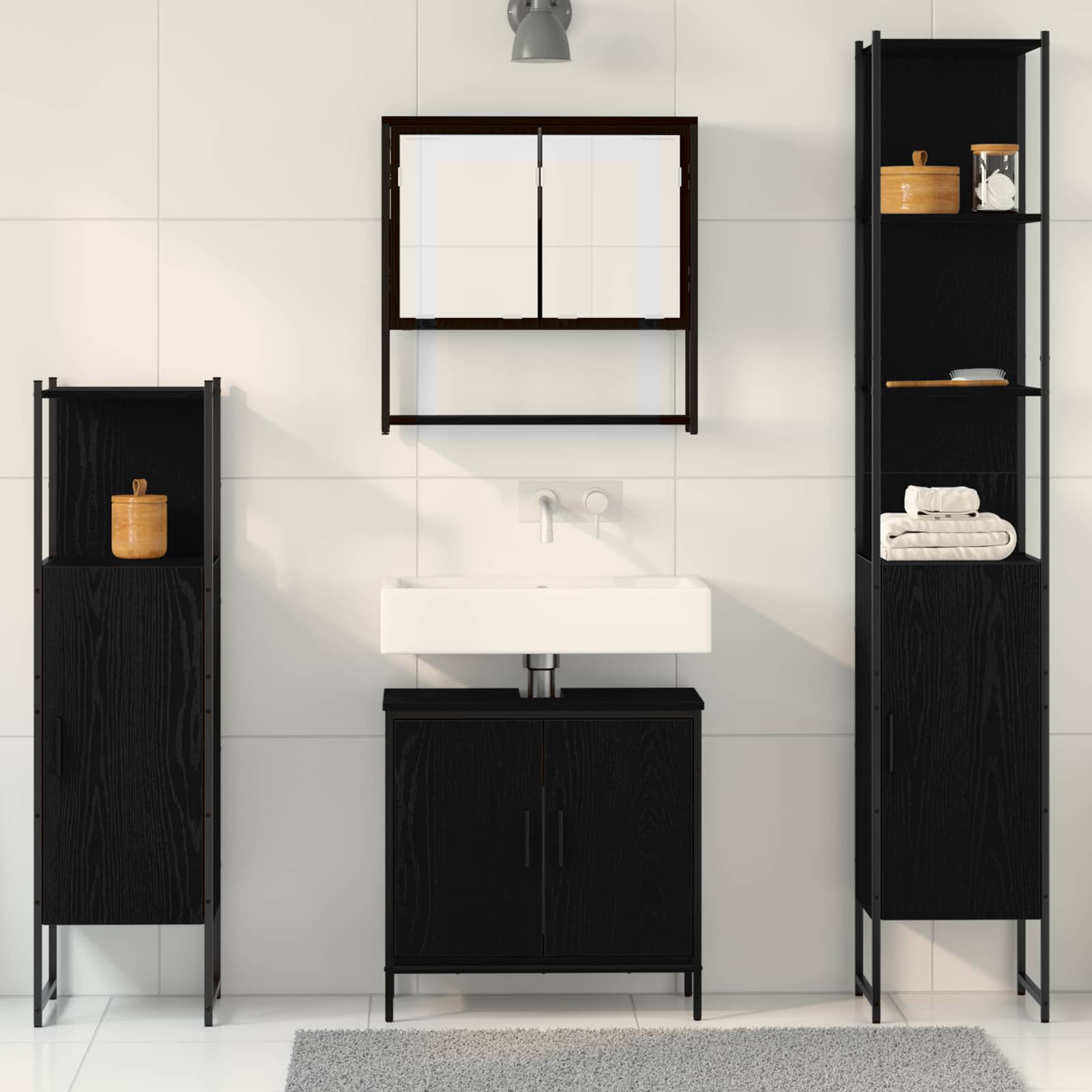 vidaXL Zestaw mebli łazienkowych 4 pcs Czarny Materiał drewnopochodny