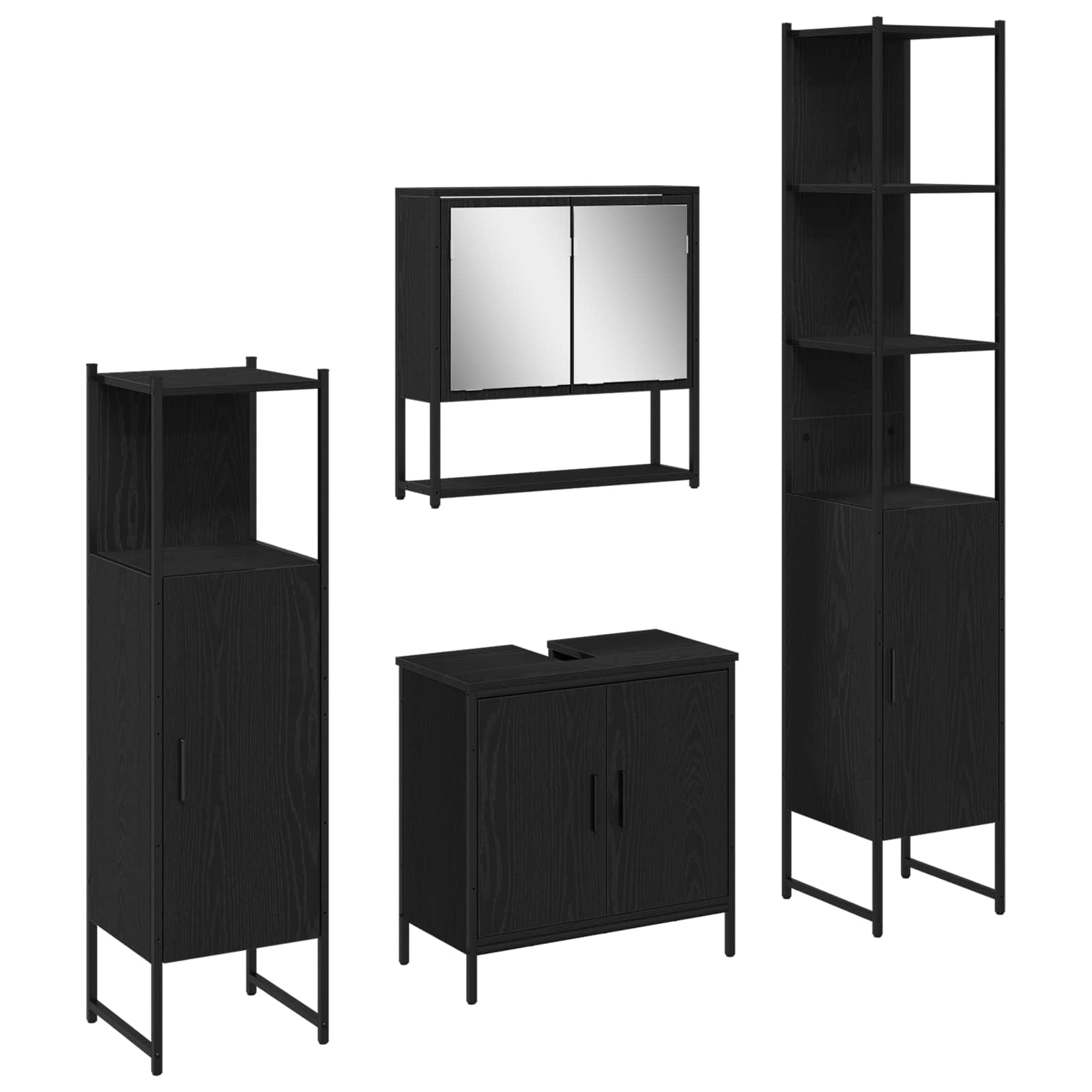 vidaXL Zestaw mebli łazienkowych 4 pcs Czarny Materiał drewnopochodny