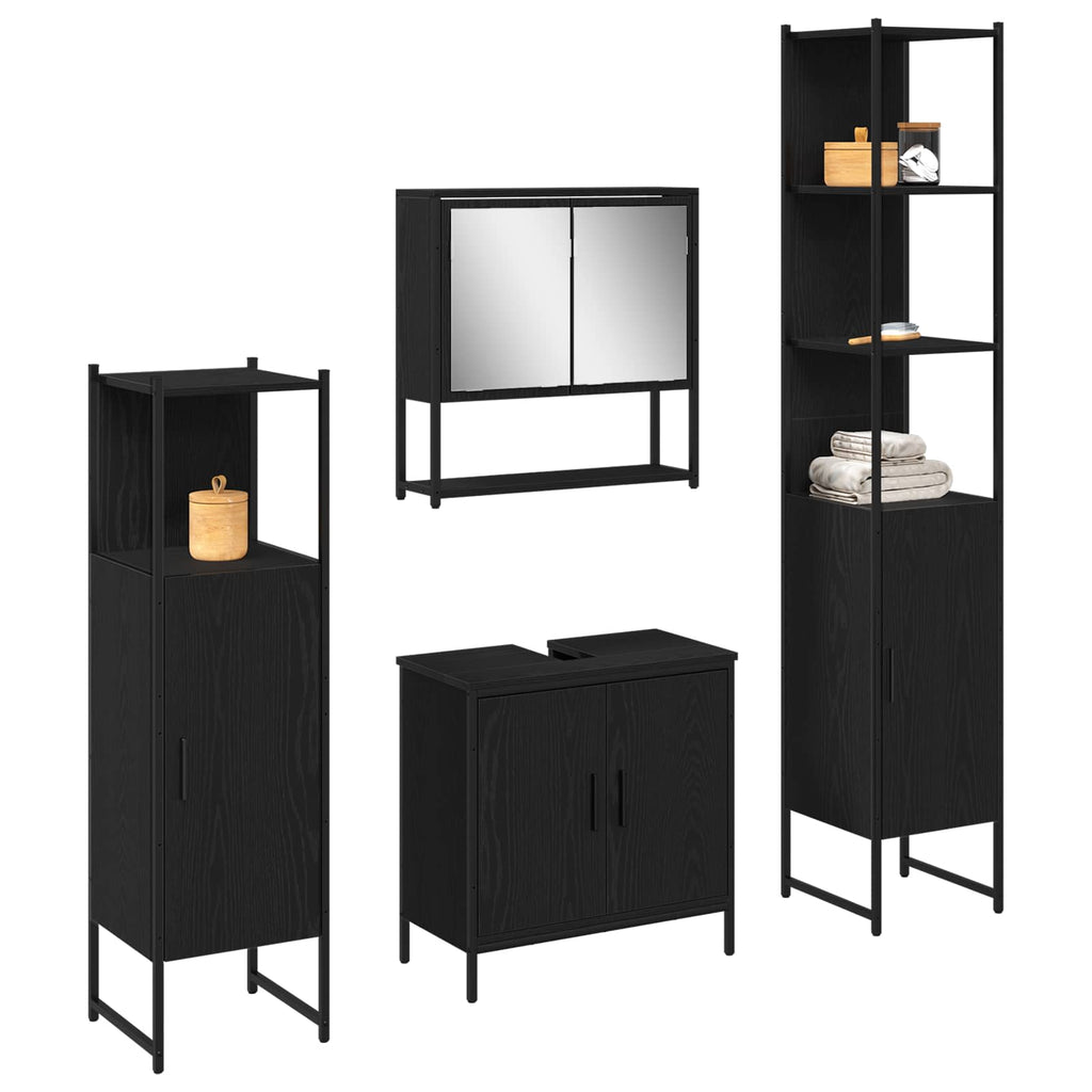 vidaXL Zestaw mebli łazienkowych 4 pcs Czarny Materiał drewnopochodny