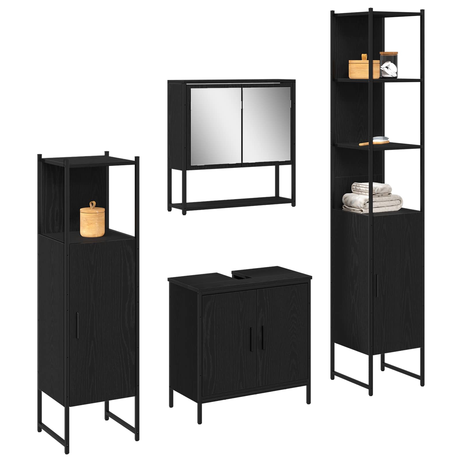 vidaXL Zestaw mebli łazienkowych 4 pcs Czarny Materiał drewnopochodny
