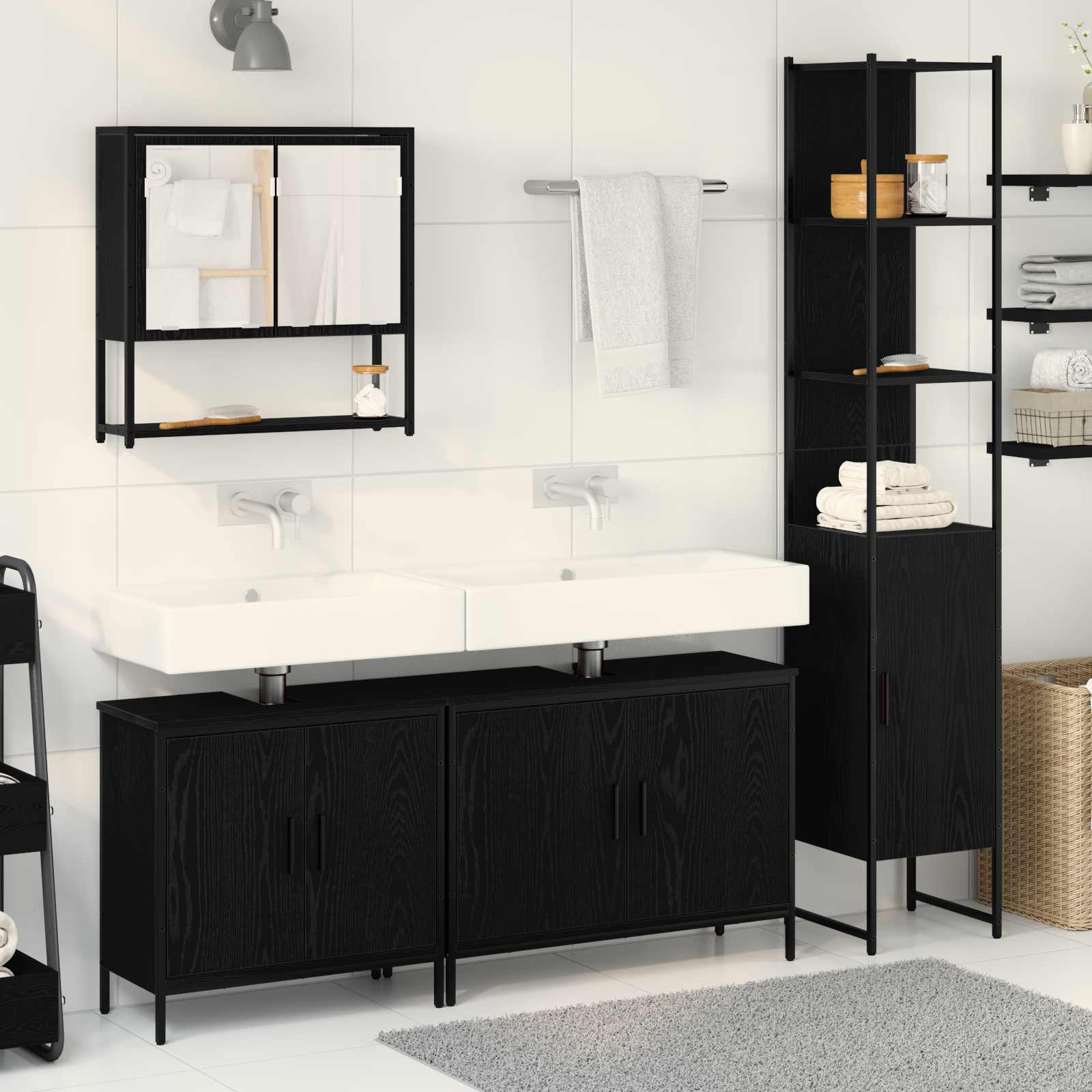 vidaXL Zestaw mebli łazienkowych 4 pcs Czarny Materiał drewnopochodny