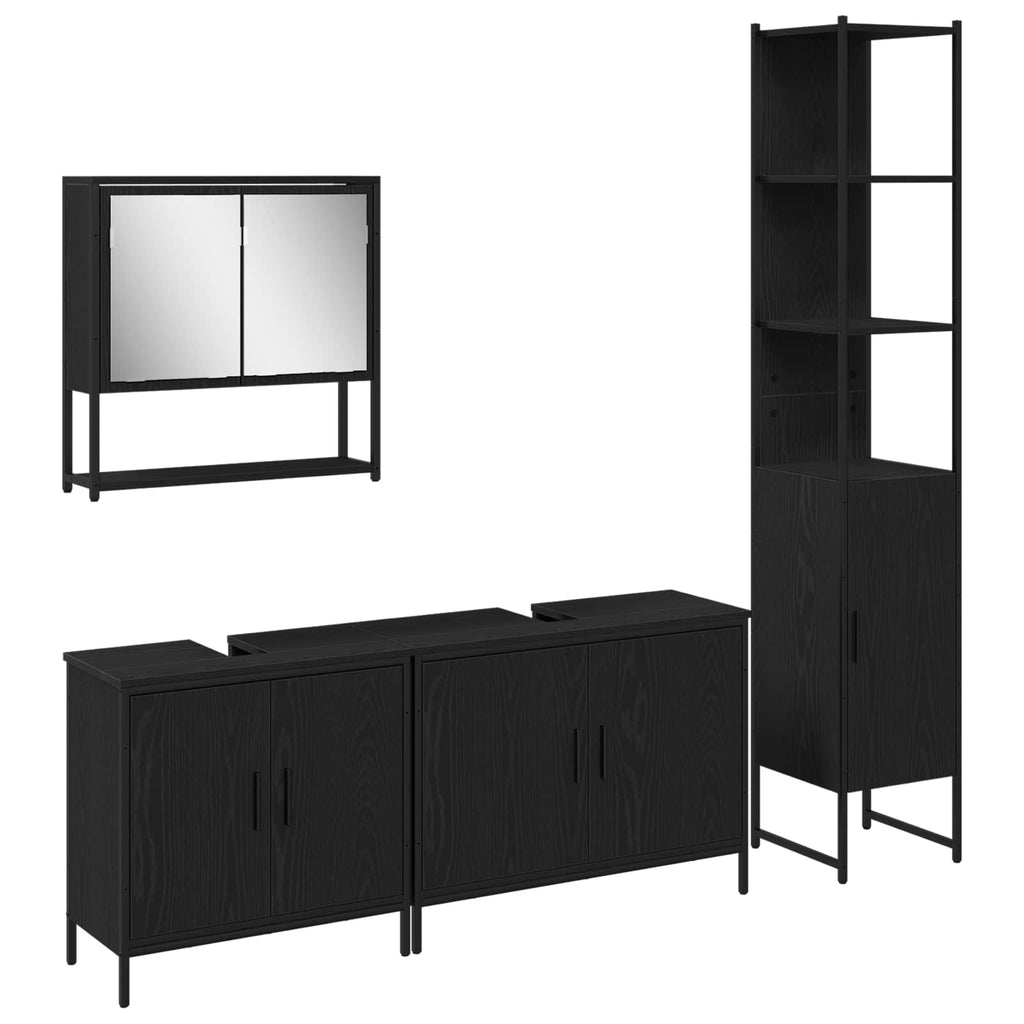 vidaXL Zestaw mebli łazienkowych 4 pcs Czarny Materiał drewnopochodny