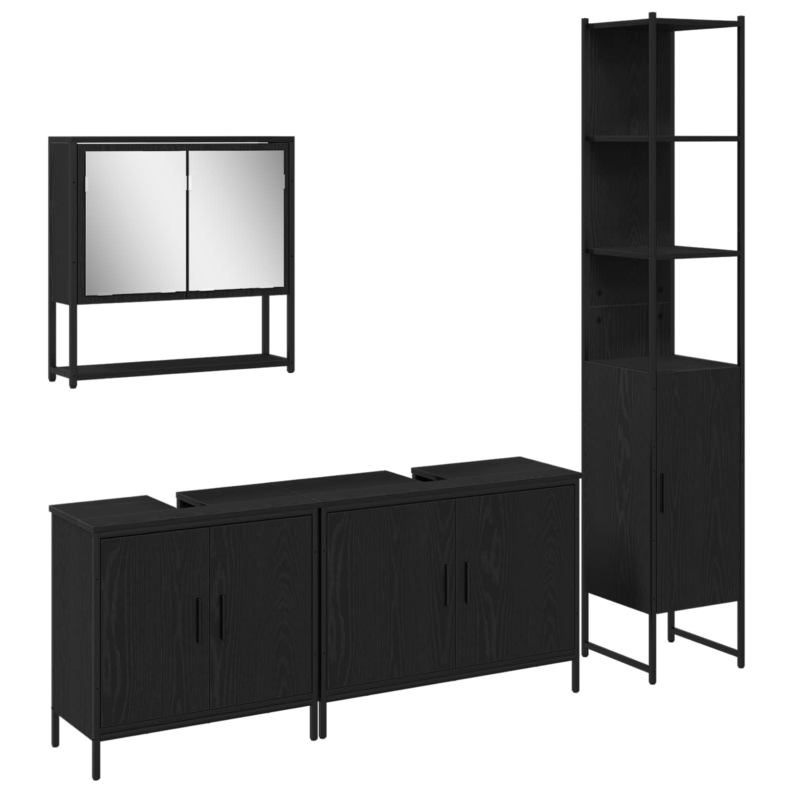 vidaXL Zestaw mebli łazienkowych 4 pcs Czarny Materiał drewnopochodny