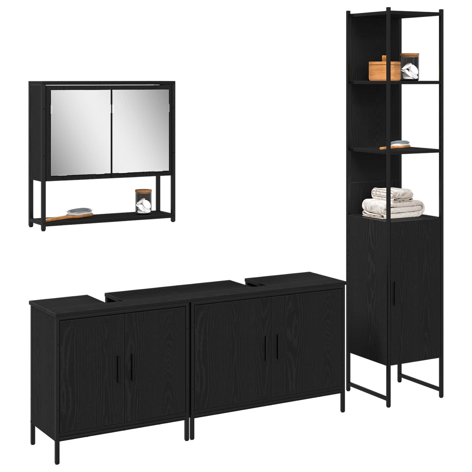 vidaXL Zestaw mebli łazienkowych 4 pcs Czarny Materiał drewnopochodny