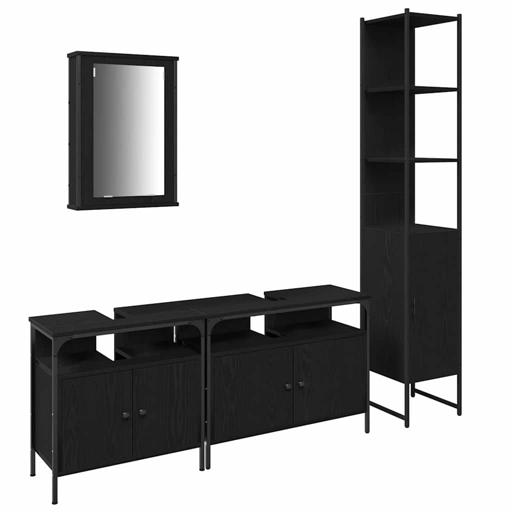 vidaXL Zestaw mebli łazienkowych z półką z drzwiami 4 pcs Czarny Dąb
