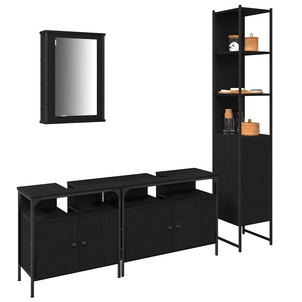 vidaXL Zestaw mebli łazienkowych z półką z drzwiami 4 pcs Czarny Dąb