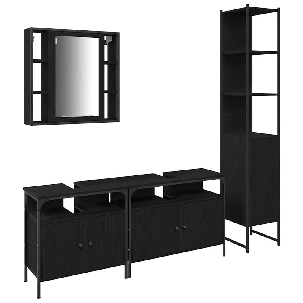 vidaXL Zestaw mebli łazienkowych z półką z drzwiami 4 pcs Czarny Dąb