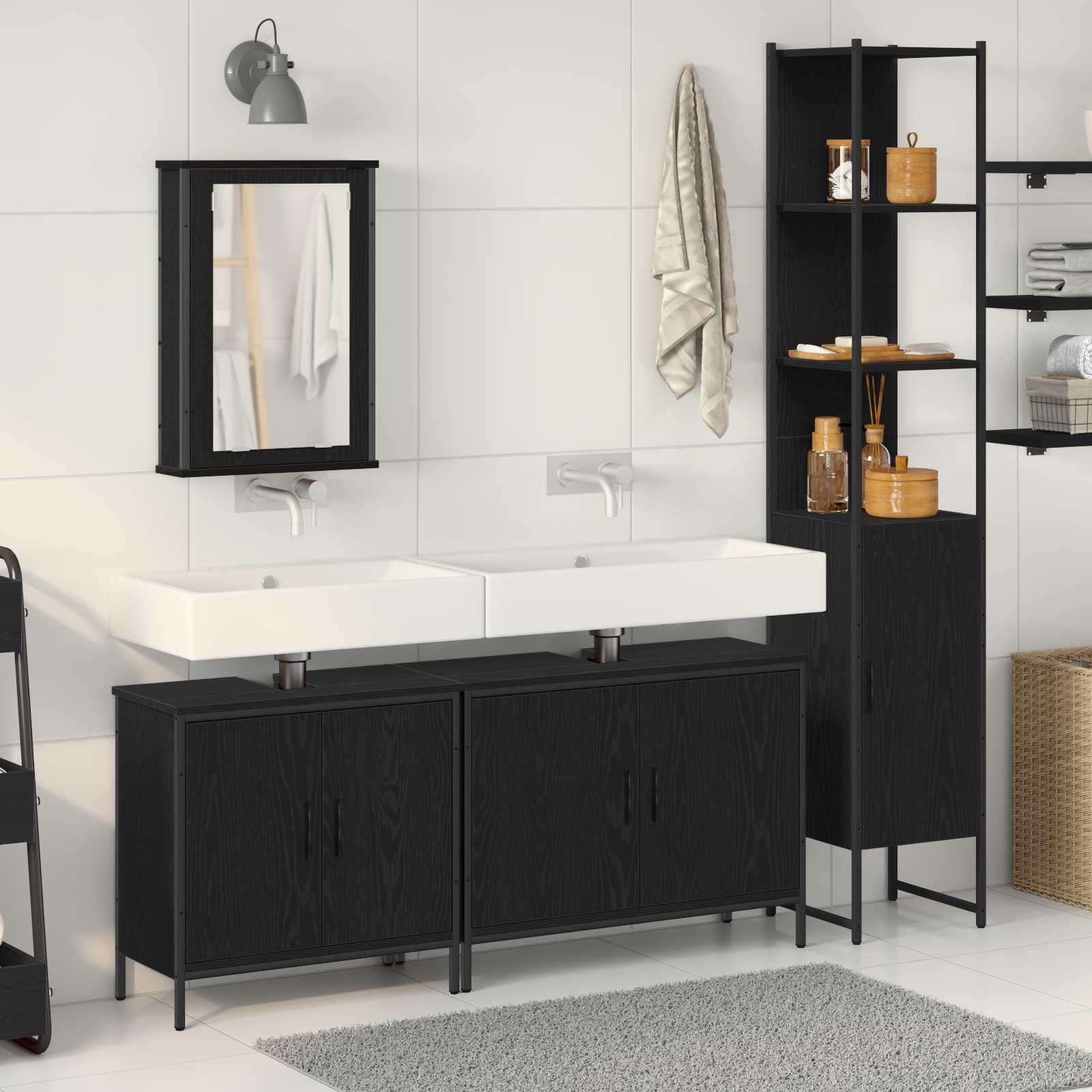 vidaXL Zestaw mebli łazienkowych 4 pcs Czarny Materiał drewnopochodny