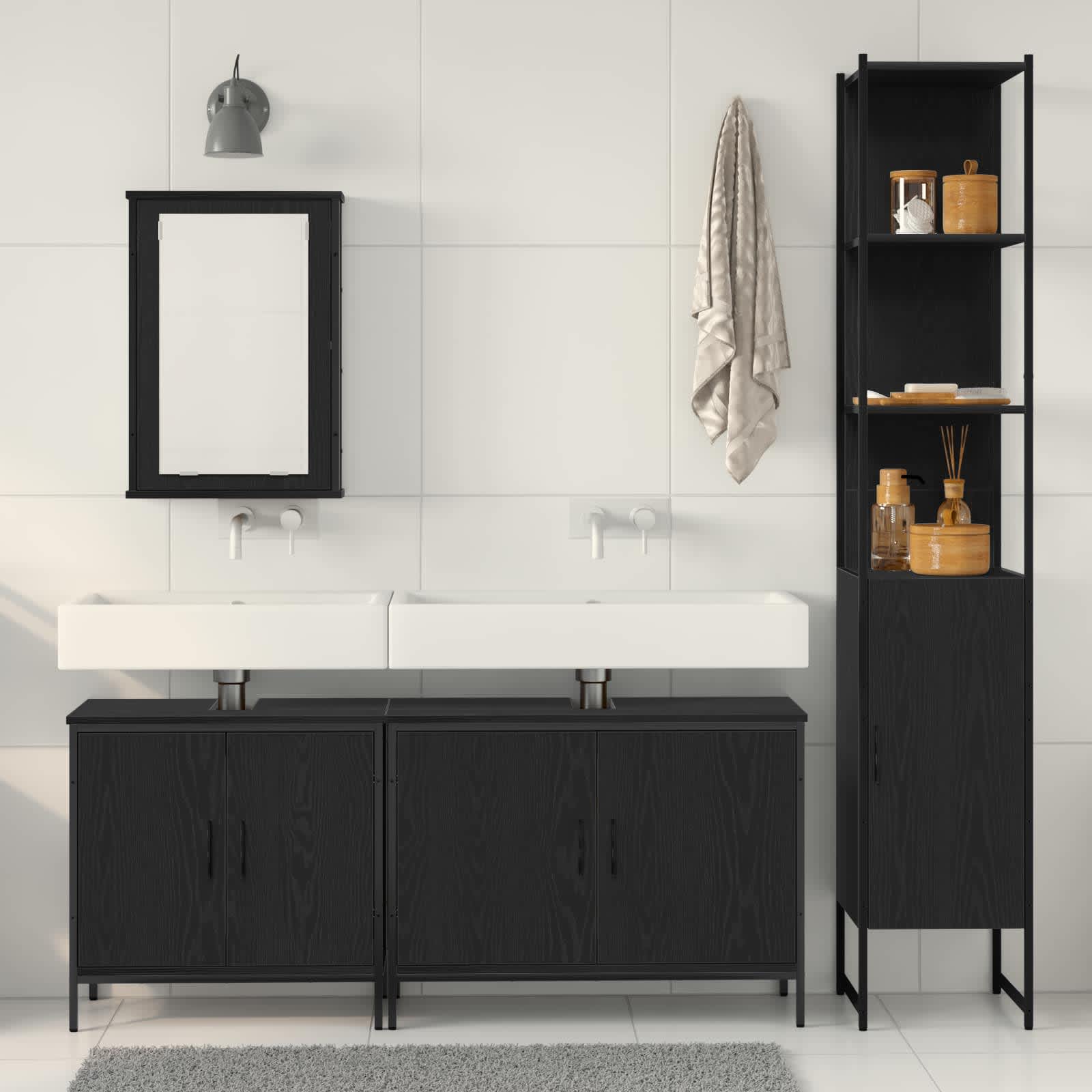 vidaXL Zestaw mebli łazienkowych 4 pcs Czarny Materiał drewnopochodny