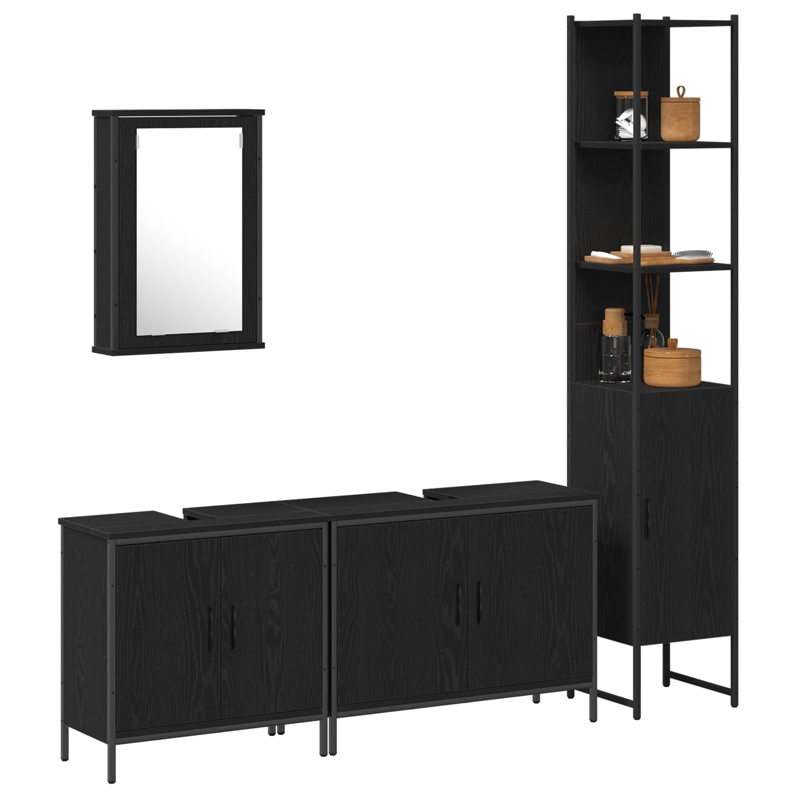 vidaXL Zestaw mebli łazienkowych 4 pcs Czarny Materiał drewnopochodny